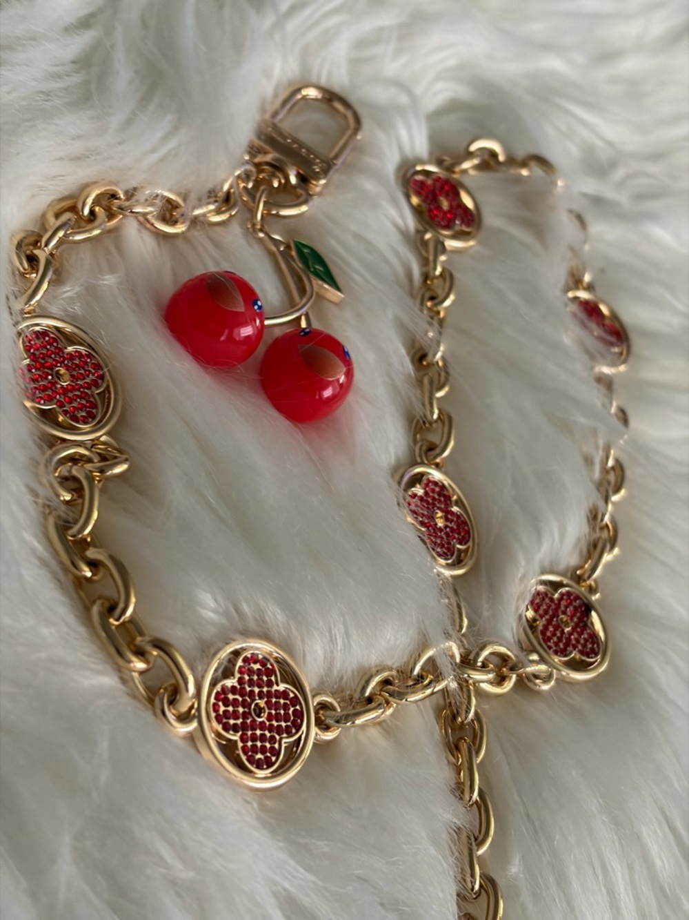 LV Gold-Tone Cherry Charm Bag-Chain